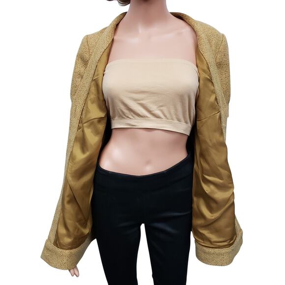 NWT Anthropologie Tabitha Tweed Blazer Cardigan Jacket 10 Short Sleeve Mustard - Picture 10 of 13